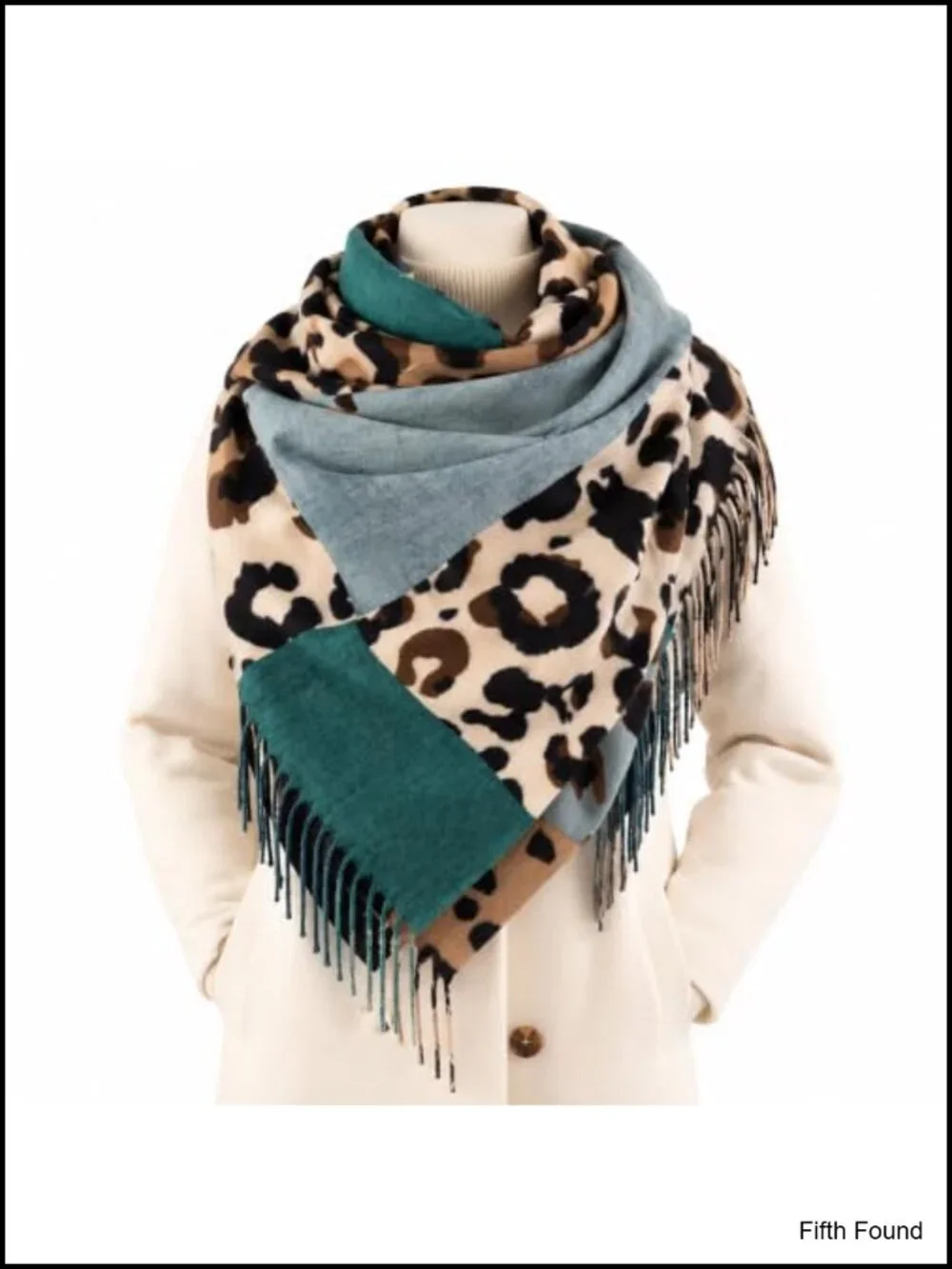 Oversized Leopard Print Scarf with Fringe Soft Plush Winter Shawl Wrap for Women